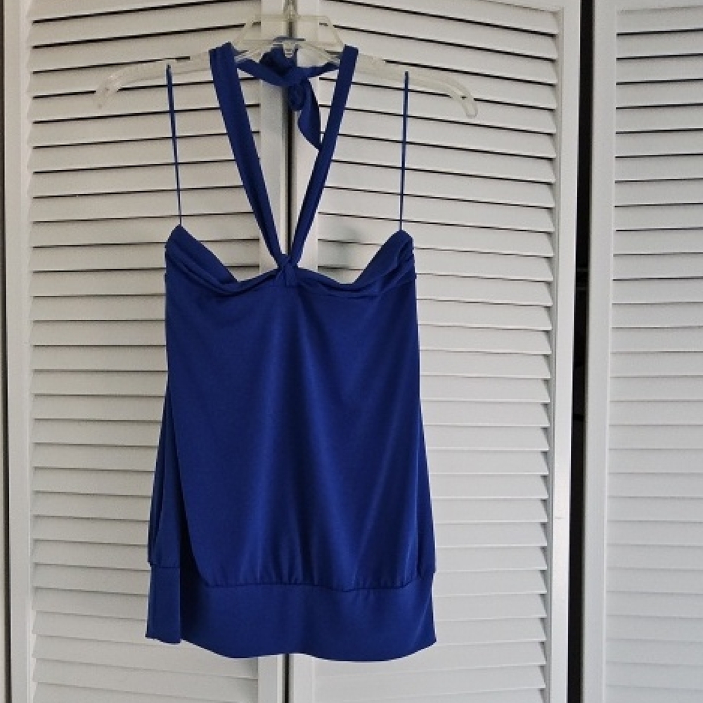 Express Blue Tie Front Halter Top